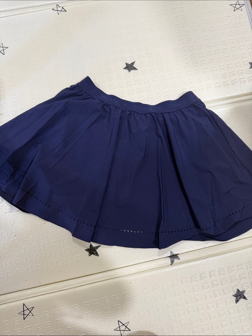 HALARA Navy Circle Skirt with Eyelet Hem